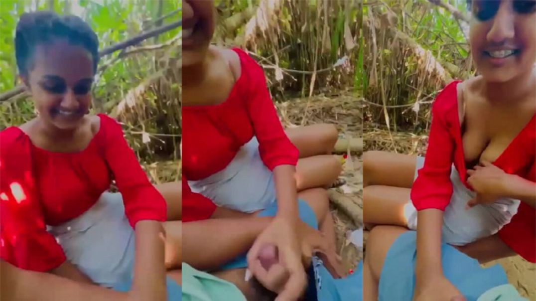 Cute Girl Giving Handjob outdoor